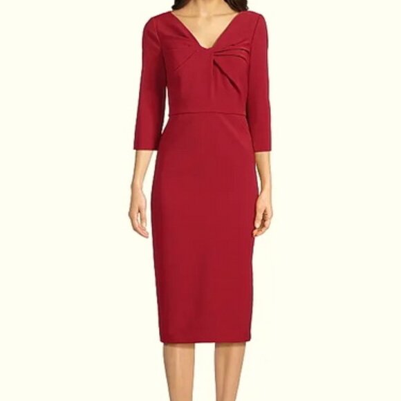 Kay Unger Dresses & Skirts - Kay Unger Ruby Red Farrah Twist Front Midi Cocktail Dress